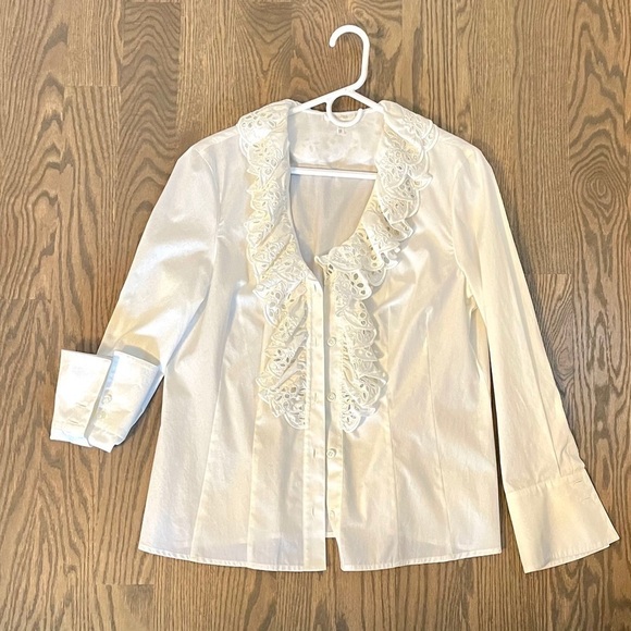 Ruffled Eyelet detail White Button Down by Escada - Picture 2 of 7